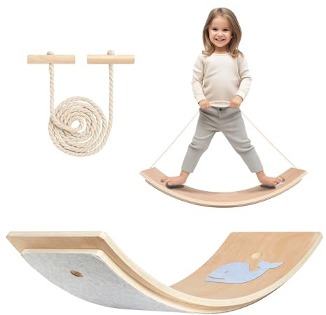 Leogreen Balance Board per bambini 80 x 30 cm,Legno Tavola Equilibrio Montessoriana per Bambini con protezione delle dita, Wobbel Board
