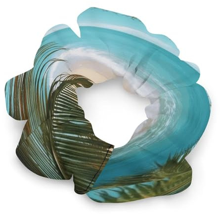 Satin Scrunchies, Sea Beach Palm Leaves Print Ponytail Scrunchies Durable Hair Bands Elastic Hair Bands with Fashionable Hair Ties for Women