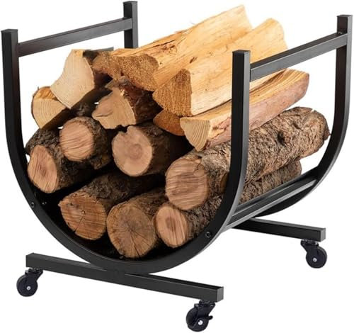 Chariot à bûches robuste avec roues pour une utilisation en intérieur et en extérieur, support portable pour bois de chauffage pour patio, cour et cheminée.
