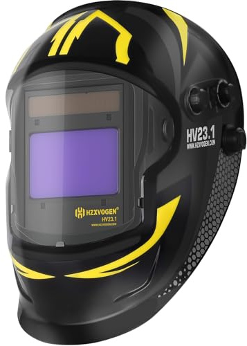 HZXVOGEN HV23.1 Casco de Soldadura, Oscurecimiento Automático, 10 x 6 cm, Gran Pantalla Vista, Color Real, Energía Solar/Batería, 4 Sensores de Arco, Sombreado Amplio, Máscara de Soldadura 4/5-9/9-13
