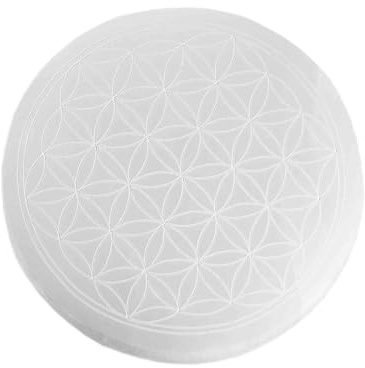 NKlaus Placa de Selenita Ø 10 cm con Grabado Flor de la Vida – Plato Energético para Piedras, Joyas y Decoración Espiritual, Ideal para Meditación, Reiki y Chakras 16613