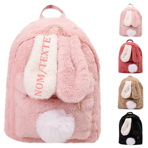 Guooyuuyu Sac Personnalisable Enfant, Sac a Dos Personnalisé Enfant Prenom, Sac à Dos Bebe Lapin en Peluche, Sac a Dos Enfants Fille Garcon, pour Maternelle Primaire et Collège (Rose)