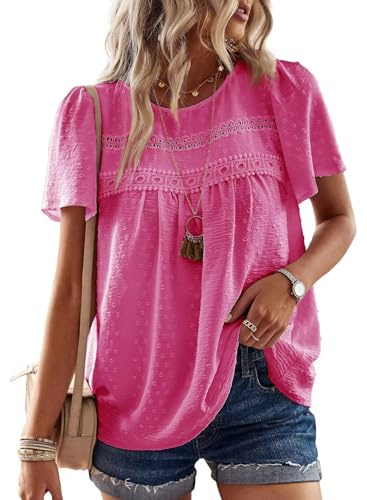 TUUHAW Blusa con Cuello Redondo Talla Grande Elegante Fucsia XXL