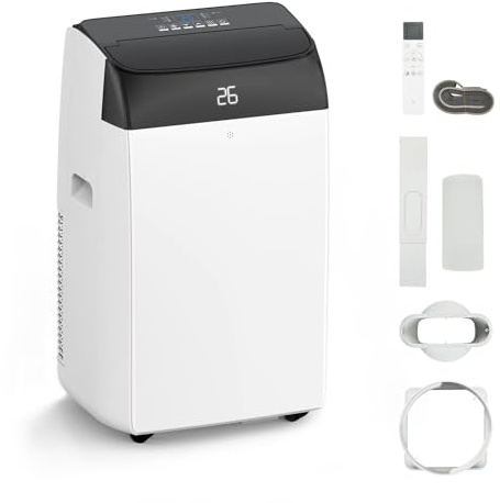 12000BTU Portable Air Conditioning Unit, 5-in-1 Mobile AC Heater 11000BTU, Cooling, Dehumidifier, Sleep & Quiet Mode, 24H Timer, 3 Fan Speeds - Remote Control for Rooms up to 550sq.ft