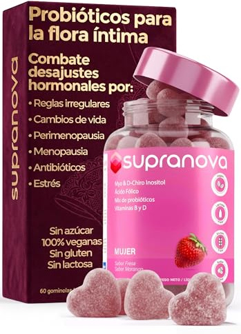 Probioticos Mujer Flora Intima en Gominolas con Inositol Myo & D-chiro 60 Gummies sin Azúcar 100% Veganas Menopausia Perimenopausia Gominolas Inositol Probioticos Acido Folico Cambios Hormonales
