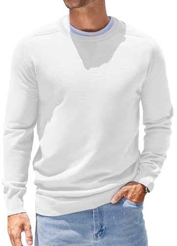 COOFANDY Combinaison à Manches Longues tricoté décontracté col Rond Pull léger uni Hommes Tops d'hiver Blanc L