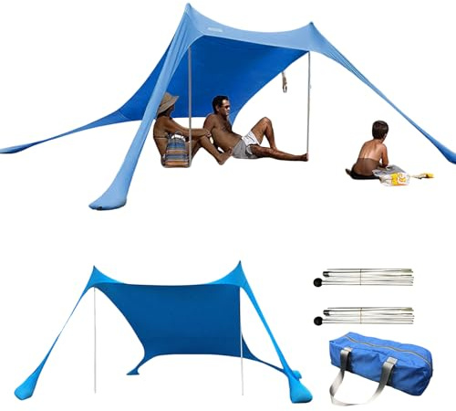 Anti-UV strandskydd 200 x 160 x 160 cm - skuggor strandtält skydd UV-skydd litet utomhustält med 2 stolpar, för 1 till 3 personer, för picknick fiske camping