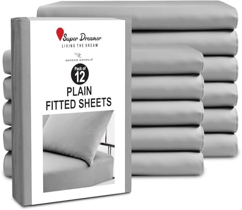 GC GAVENO CAVAILIA King Size Fitted Sheets (152x203cm) - Pack of 12 - Microfiber Plain Dyed Bedding - 25cm Deep Pocket - Soft, Breathable, Wrinkle & Shrink Resistant - Mattress & Bottom Sheet - Grey