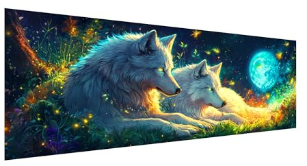 MOMAKA Stor Diamond Painting Kits Månevarg för vuxna, gör-det-själv 5D DIY Diamantmålningssatser Djur Full Drill for Beginners, Rund Borr DIY Crystal Picture Art for Home Wall Decor 30x80 cm
