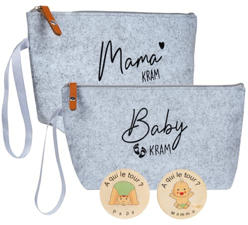 HDFHDF 1 Set Regalo Per La Madre Neonata 2 Sacchetti Di Trucco In Feltro Bambino Carta Commemorativa In Legno Ragazzi Ragazze La Nuova Vita Arriva (Grigio Chiaro)