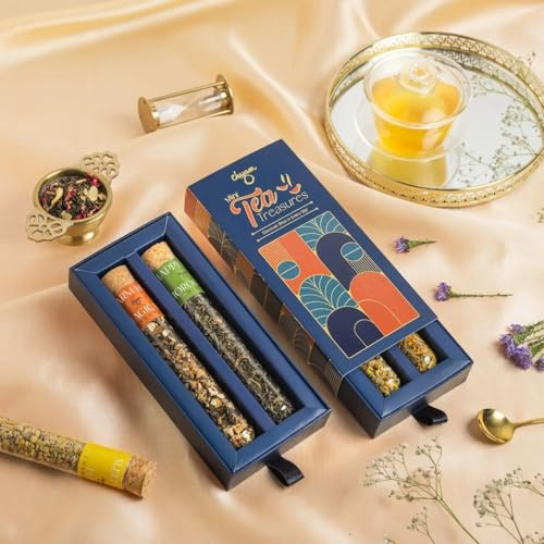 FotoStation - Mini Tea Treasure Gift Box by Chayam – Moroccan Mint & Cinnamon Loose Leaf Tea in Premium Glass Tubes – Luxury Mini Tea Hamper for Weddings, Anniversaries, Christmas & Corporate Gifting