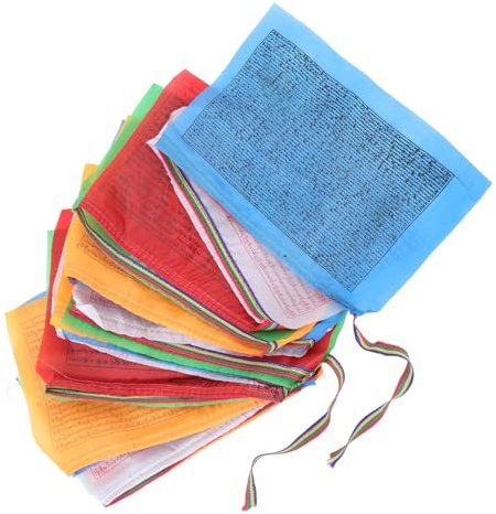 Cabilock Lot de 20 Drapeaux de Prière en Soie, 28x35 Cm, Colorés Cinq Tons Motif Cheval Vent, Décoration Spirituelle pour Jardin et Extérieur, Accessoire Décoratif de Plein Air