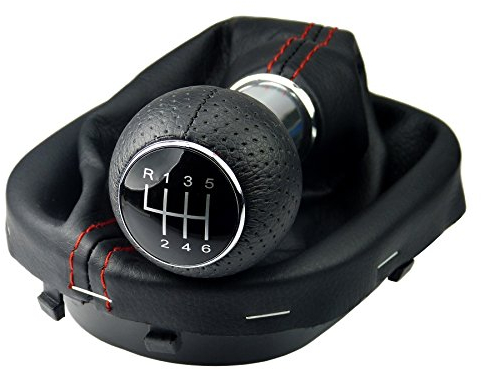 L&P A263-7 Schaltsack Schaltmanschette Schwarz Rot Schaltknauf 6 Gang kompatibel mit VW Touran 1T Caddy III 3 Rahmen Knauf perforiert Plug Play Ersatzteil für 1T0711113 2K0711113 1T0711456