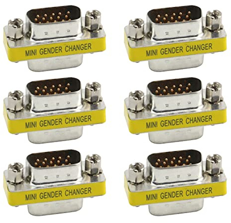 Antrader 6-Pack DB15 VGA SVGA KVM Male to Male Mini Gender Changer Coupler Adapter Connector for PC