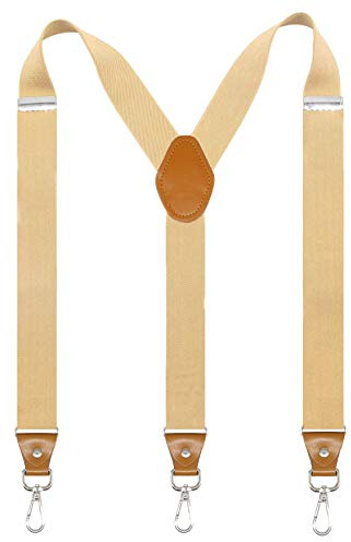 Doloise Mens Suspenders with 3 Swivel Hooks Belt Loops 1.4 Inch Wide Heavy Duty Adjustable Braces (khaki)
