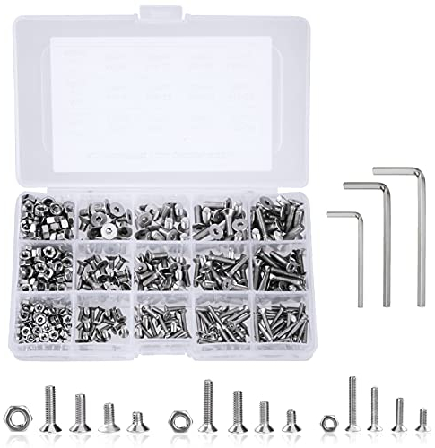 QIMEI-SHOP 440 Stück Senkkopfschrauben Muttern Set M3 M4 M5 Senkschrauben Edelstahl Senkkopf Innensechskant Sortiment Kit mit Inbusschlüssel und Verdickte Aufbewahrungsbox