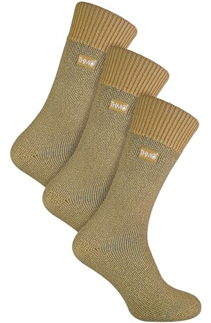 THMO - 3 Pack Multipack Mens Thick Winter Warm Socks with Comfort Top (6-11, Beige)