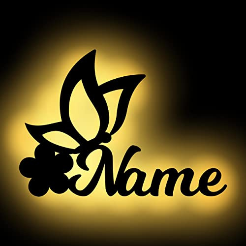 Schmetterling Wandlampe Nachtlicht Wand Lampe Schlummerlicht mit Namen personalisiert I Batteriebetrieb
