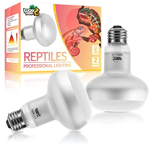 LUCKY HERP Intense Heat Lamp Bulbs for Reptiles 100W 2 Pack, UVA Daylight Reptile Heat Lamp, Reptile Basking Heat Light Bulb for Amphibian, Tortoise, Bearded Dragon, Lizard, Turtle, Snake Heating Use