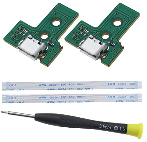 ECSiNG Lot de 2 cartes d'interface JDS-030 et câble ruban 12 broches compatibles avec PS4 Pro/Slim sans fil contrôleur de charge de rechange
