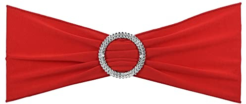PATIKIL 14x5 Estiramiento Silla Fajas Lazos, 25 Paquete Elástico Silla Bandas Fajas con Hebilla Deslizador para Boda Banquete Decoraciones, Rojo