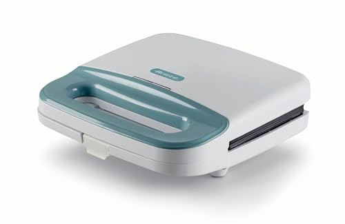 Ariete 1971 Tostiera Breakfast, Piastra elettrica per toast, sandwich e panini, 750W, Piastre fisse grill, Rivestimento antiaderente, Posizione e riponimento verticale, White & Aegean Teal