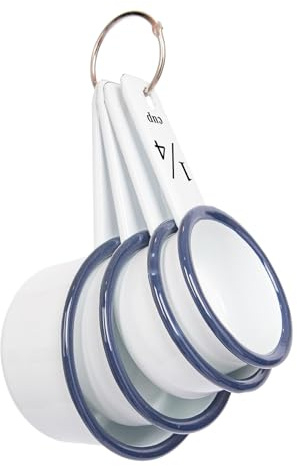 Argon Tableware 4pc Blau Weiß Emaille-Messbecher-Set - Metall Küche Backen Kochen Essen Würzen Teelöffel Messen Scoop Löffel