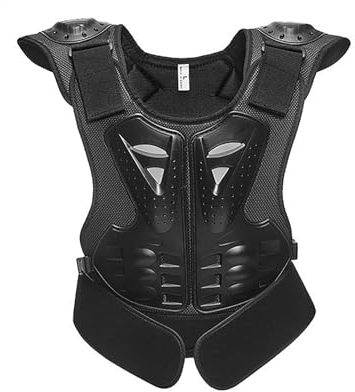 M&Catree Kinder Motorradjacke Brustpanzer Weste-Schutz Motocross Enduro Sport mit Protektoren für 4-15 Jahre alt Kinder - Schwarz, M