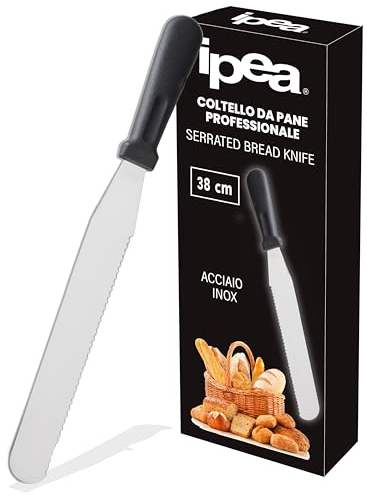 IPEA Coltello per Pane Professionale con Punta Tonda e Lama Seghettata in Acciaio Inox - Coltello da Pane Affilato Multiuso per Tagliare Pane, Panini, Frutta - Lunghezza 38 cm
