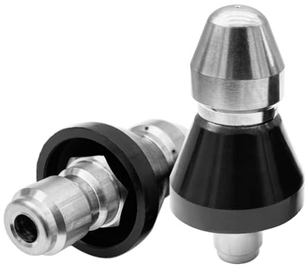 Saipor 2 st Högtryckstvätt avloppsjetter munstycke 1/4 tum + 3/8 tum högtrycksavlopp rengöringsverktyg 5 000 PSI snabbanslutning rostfritt stål dräneringsrengöringsmunstycke för röravigensättning, 1