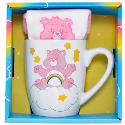 Pyramid International Care Bears (Cheer Bear) Weibliches Tassen- und Socken-Set – bezauberndes Cheer-Bär-Design, inklusive passenden gemütlichen Socken, langlebig und mikrowellengeeignet, verleiht
