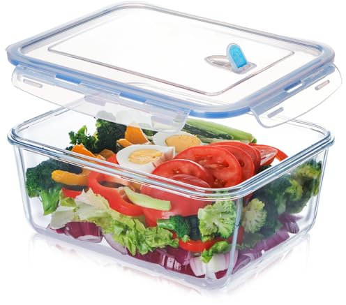NUTRIUPS - Recipientes grandes de vidrio de 3.3L para almacenamiento de alimentos con tapas, juego rectangular de almacenamiento de alimentos, sin BPA, para preparación de comidas, viajes, congelador