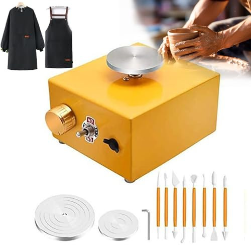 Mini Keramikhjul, Keramikhjul 2000 Varv/min Justerbar Hastighet，elektrisk Keramikhjul Med Skivspelare, Lerverktyg, Förkläde, Diy Keramisk Keramikmaskin För Vuxna Barn Nybörjare yellow