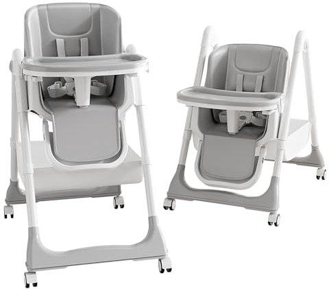 ONNWIN Hochstuhl Baby, Kinderhochstuhl mit Babyliege, Verstellbar Klappbar Hochstuhl Baby mit Essbrett und Rollen,Korb, mitwachsend ab 6 Monate bis 6 Jahre Babystuhl