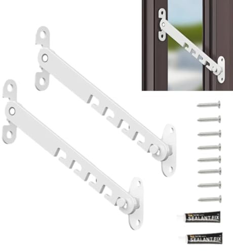 2 Pezzi Limitatore Apertura Finestra in Alluminio, Braccio Regolabile, a Vasistas, Ferma Finestre, Antivento, Installazione Senza Foratura, con Viti e Colla Inclusi, Nero, 16,5 cm (Bianco)