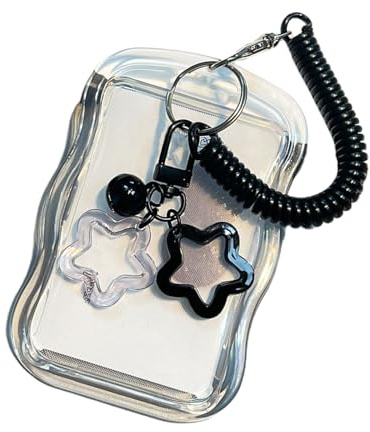 TEMOOUES Porte-cartes transparent avec breloque en forme d'étoile, pochettes pour cartes résistantes à l'eau, protège-cartes pour bus, housses de protection pour cartes de crédit, Noir