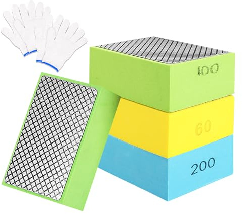 4Pack Hand Diamond Polishing Pads, Diamond Sanding Blocks for Porcelain,Tile Polishing Pad, Grit Grinding Block, Hand Glass Polish Pads, Concrete Stone Granite Marble Ceramic, 60#,100#,200#,400#