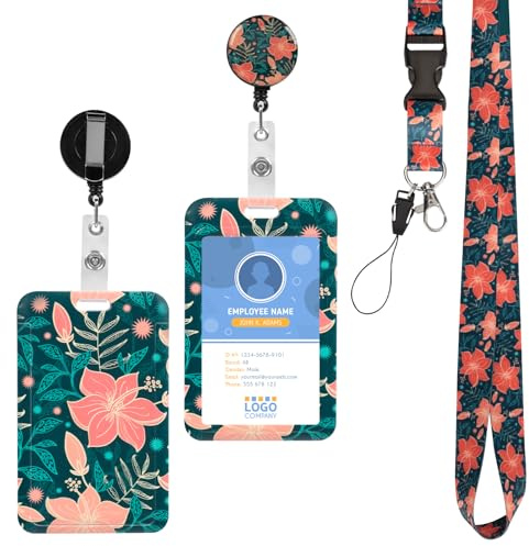 Cozary Badge-hållare med avtagbar snodd, blommig hållare med klämma, infällbar märkeshållare för sjuksköterskor, läkare, lärare och studenter