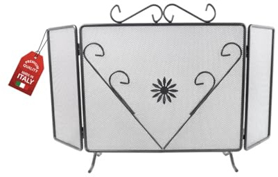 MOHOME Parascintille per Camino Angolare Nero Ferro Battuto Design Floreale 45 x 100 cm Cuore Griglia Paraschizzi Made in Italy Caminetto Parafuoco Protezione per Stufa Caminetti Accessori per Camino