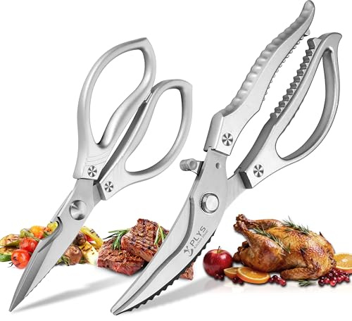 Tijeras de Cocina Multifuncionales: Acero Inoxidable Afilado,Con Cerradura de Seguridad,Aptas Para Aves, Pollo, Carne, Pescado, Verduras Y Parrilla (Plateadas)