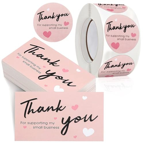 Belons 100 st tackkort, 500 st Thank You for Supporting My Small Business-klistermärken, tackkort och klistermärken för småföretag, onlinebutiker, butiker