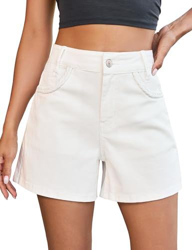 luvamia A Line Shorts Women Loose High Waist Denim Shorts for Women Trending Womens Clothes Cream White Size Medium Size 8 10