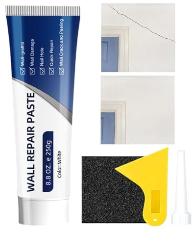 Pasta reparadora para paneles de yeso: kit de masilla para paredes de 18 x 6 cm, relleno de grietas de yeso, compuesto reparador de agujeros con aplicador raspador | Kit de reparación de paredes para