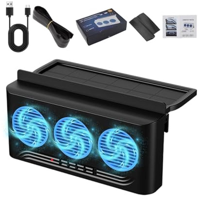 Ventilatore per auto, 3 uscite, ad energia solare, ventola di scarico per finestrini dell'auto, per SUV, camion, camper, autostrada, viaggi, guida quotidiana