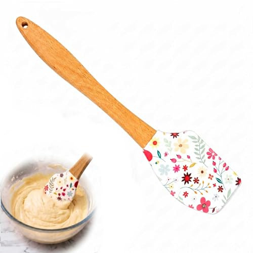 Utensilios de Cocina de Silicona y Madera, Espátula de Repostería Resistente al Calor, Antiadherente y Libre de BPA, Ideal para Hornear, Mezclar y Cocinar, Fácil de Limpiar, Diseño Elegante