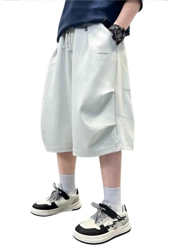 Pantalones Cortos Niño Baggy Elastico Cintura Verano Holgados Pantalon Jogger Shorts Niño Deportiva Casual Adolescente Chico Sweatpants (Beige, 13-14 Years)