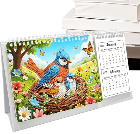 Rhinestone Painting Calendar - 2027-2028 Monthly Handmade Planner - Crystal Art Painting Desk Calendar,for Holiday Birthday Party Office Home Room Classroom School Dormitory