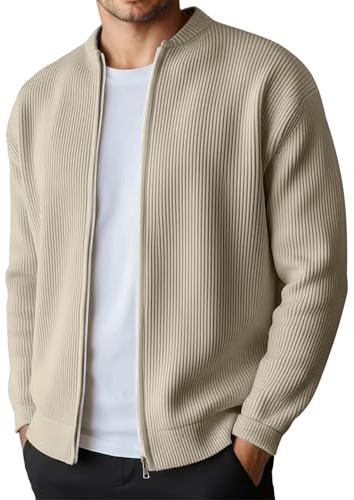 HTNEDNST Chaqueta tradicional para hombre, moderna, de punto Janker, con cremallera, cuello alto, jersey de manga larga, deportivo, ligera, para el tiempo libre, A03 Khaki, XXL