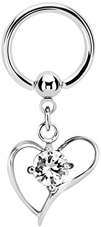 Piercing íntimo Anillo BCR 316l Acero EN 1,6mm con baumelndem Corazón - Transparente