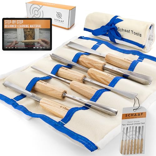Schaaf Wood Carving Tools 7-pc Wood Chisel Set with Gouges, Cr-V 60 Steel